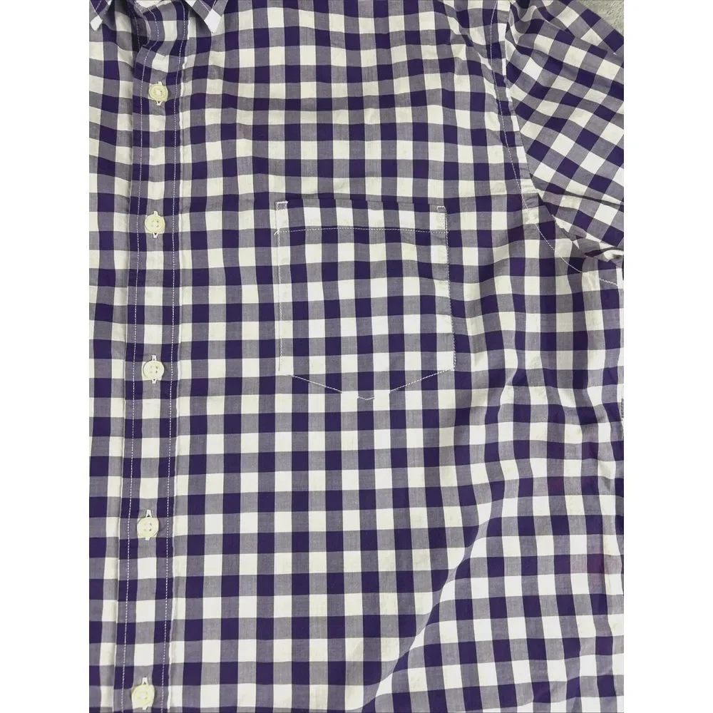 J.Crew Light Weight Purple White Gingham Plaid Check Mens Shirt XL Preppy School